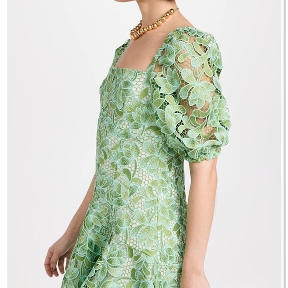 Shoshanna Layne Lace Puff-Sleeve Mini dress Green Light Blue Sz 12 - Picture 3 of 16